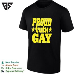 Proud Tubi Gay Bold Yellow Lettering With Stars Text Pride Graphic T-Shirt
