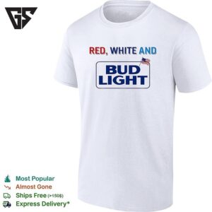 Red White And Bud Light Beer Logo With American Flag Bold Lettering Graphic T-Shirt