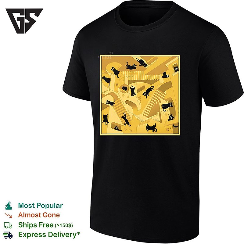 Relativity Cats Cat On Escher’s Relativity Stairs T-Shirt Relativity Cats Cat On Escher’s Relativity Stairs T-Shirt