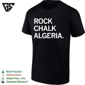 Rock Chalk Algeria Bold Green And White College Chant Style Lettering Graphic T-Shirt