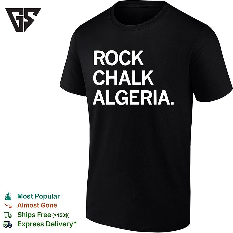 Rock Chalk Algeria Bold Green And White College Chant Style Lettering Graphic T-Shirt Rock Chalk Algeria Bold Green And White College Chant Style Lettering Graphic T-Shirt