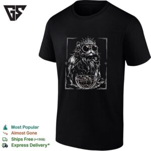 Royal Crown Cat With Cherries In A Bowl Illustration Dark Aesthetic Print T-Shirt