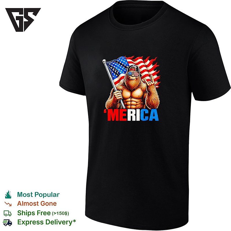 Sasquatch American Flag ‘merica Patriotic Independence Day Funny Bigfoot T-Shirt Sasquatch American Flag ‘merica Patriotic Independence Day Funny Bigfoot T-Shirt