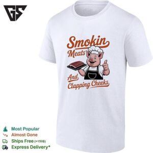 Smokin Meats And Clapping Cheeks Pig Chef Bbq Script Lettering Graphic T-Shirt
