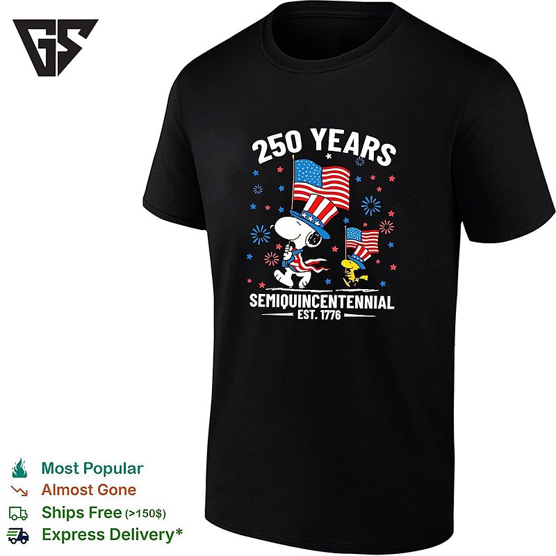 Snoopy And Bird 250 Years Semiquincentennial Flags T-Shirt Snoopy And Bird 250 Years Semiquincentennial Flags T-Shirt