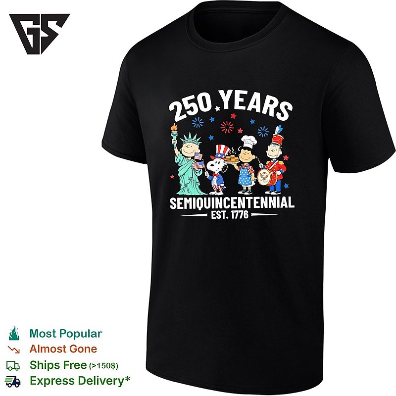 Snoopy And Friends 250 Years Semiquincentennial Flags T-Shirt Snoopy And Friends 250 Years Semiquincentennial Flags T-Shirt