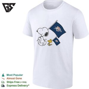 Snoopy And Woodstock Holding Oklahoma City Thunder Flags To Cheer T-Shirt