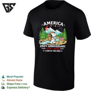 Snoopy Backpacking Mountains America 250th Anniversary T-Shirt