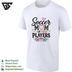 Soccer Mom Of Two Players Cute Heart Graphic T-Shirt