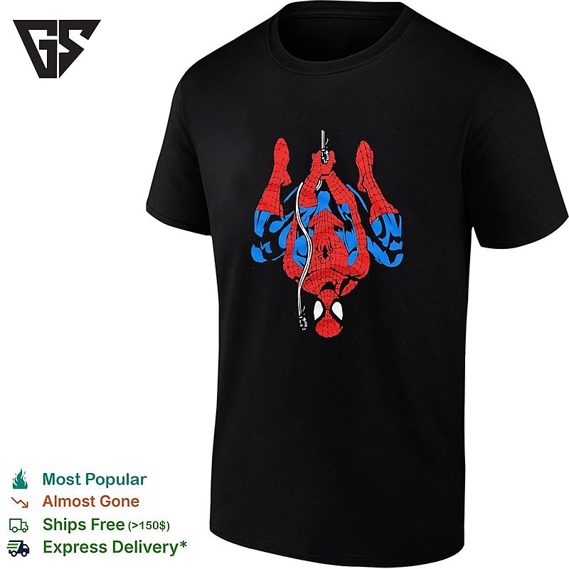 Spider-Man Marvel Upside Down Web Hanging Action Logo Comic Book Character T-Shirt Spider-Man Marvel Upside Down Web Hanging Action Logo Comic Book Character T-Shirt