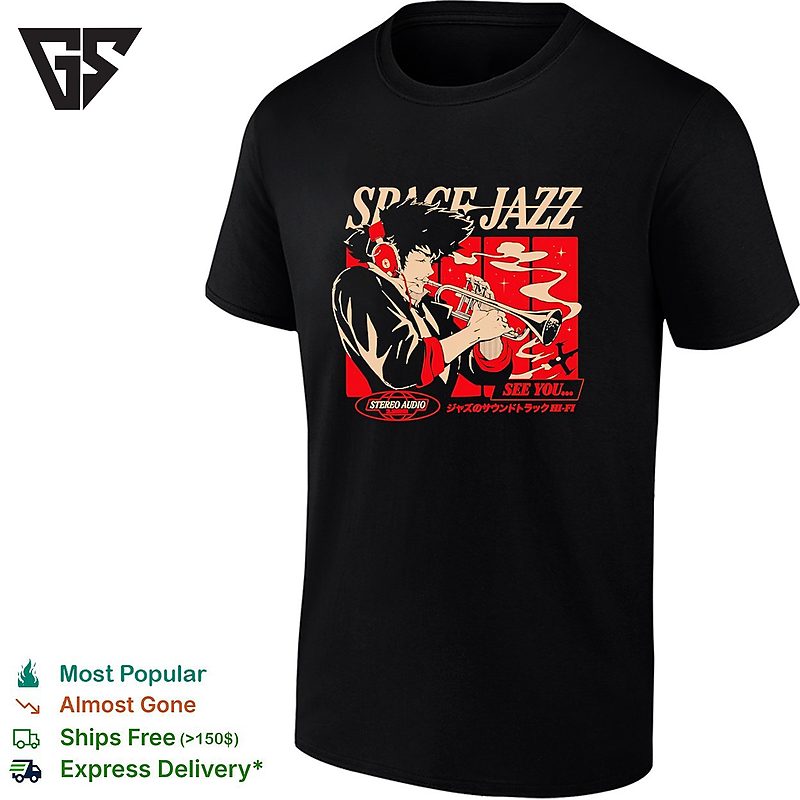 Spike Spiegel Cowboy Bebop Space Jazz See You Stereo Audio 1998 Jazz Soundtrack T-Shirt Spike Spiegel Cowboy Bebop Space Jazz See You Stereo Audio 1998 Jazz Soundtrack T-Shirt