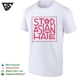 Stop Asian Hate Cherry Blossom Pink Bold Lettering Square Frame Awareness T-Shirt