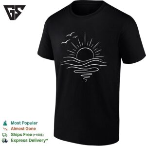 Sun Ocean Linear Graphic Boho Summer Beach Linework T-Shirt