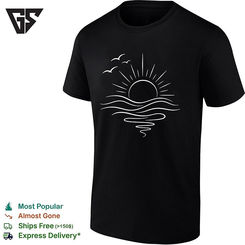 Sun Ocean Linear Graphic Boho Summer Beach Linework T-Shirt Sun Ocean Linear Graphic Boho Summer Beach Linework T-Shirt