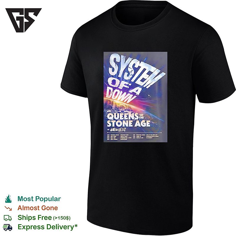 System Of A Down UK And Europe 2026 Stadium Tour With Queens Of The Stone T-Shirt System Of A Down UK And Europe 2026 Stadium Tour With Queens Of The Stone T-Shirt