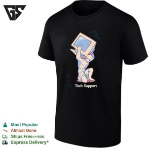 Tech Support Atlas Greek Mythology Figure Carrying Computer Monitor Parody Art T-Shirt