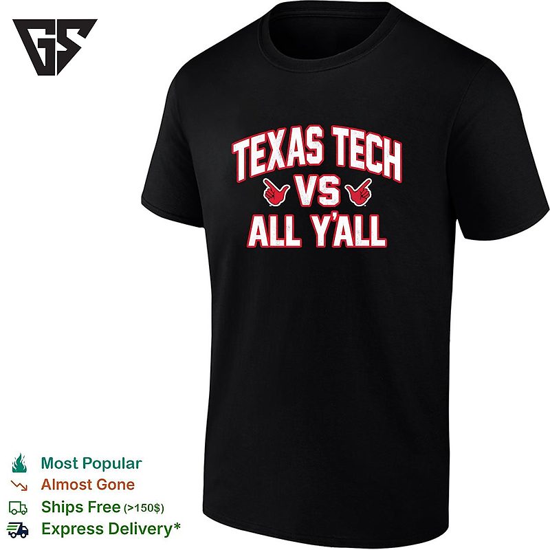 Texas Tech Red Raiders Vs All Y’all Bold Text Graphic T-Shirt Texas Tech Red Raiders Vs All Y’all Bold Text Graphic T-Shirt