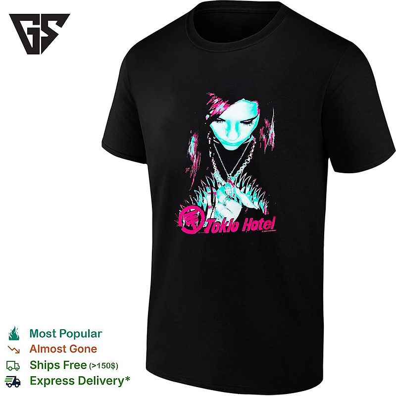 Tokio Hotel Band Member Portrait Wearing Necklace Dark Moody Graphic T-Shirt Tokio Hotel Band Member Portrait Wearing Necklace Dark Moody Graphic T-Shirt