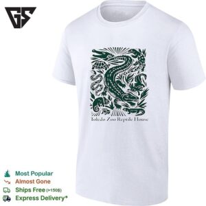 Toledo Zoo Reptile House Green Linocut Style Alligator Turtle And Snake Illustration T-Shirt