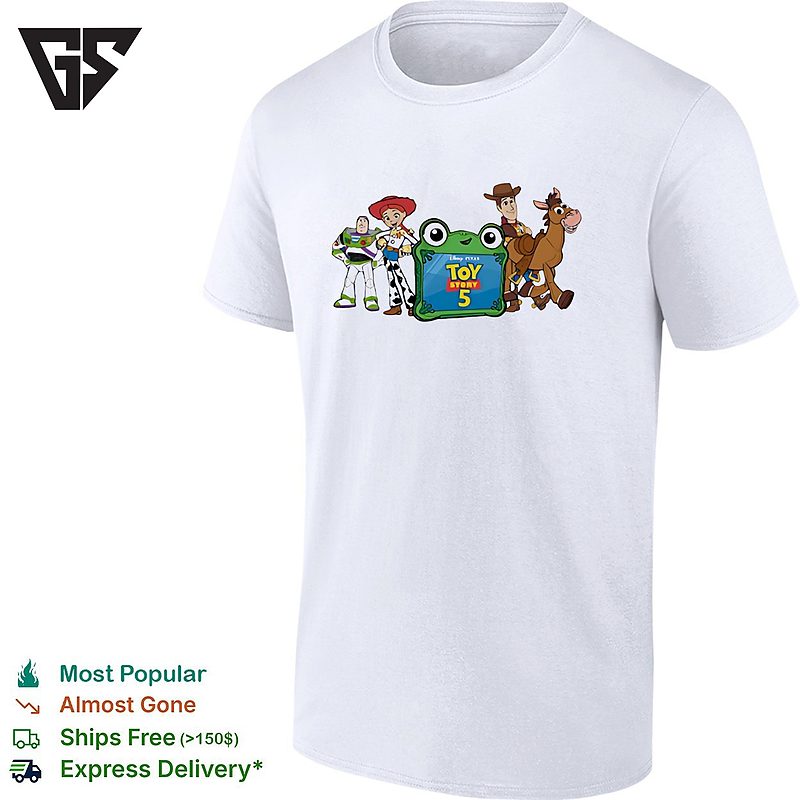 Toy Story 5 Logo Jessie Buzz Woody And Bullseye Group T-Shirt Toy Story 5 Logo Jessie Buzz Woody And Bullseye Group T-Shirt