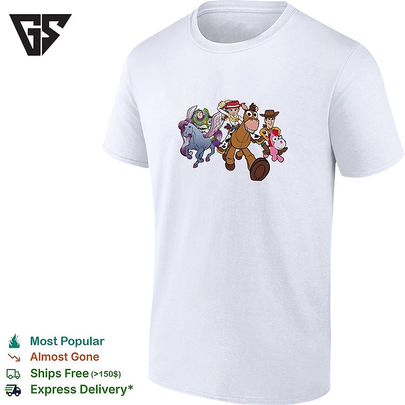 Toy Story Buzz Jessie Bullseye Woody And Unicorn Toy Running T-Shirt Toy Story Buzz Jessie Bullseye Woody And Unicorn Toy Running T-Shirt