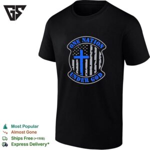 USA Thin Blue Line Christian Cross One Nation Under God T-Shirt