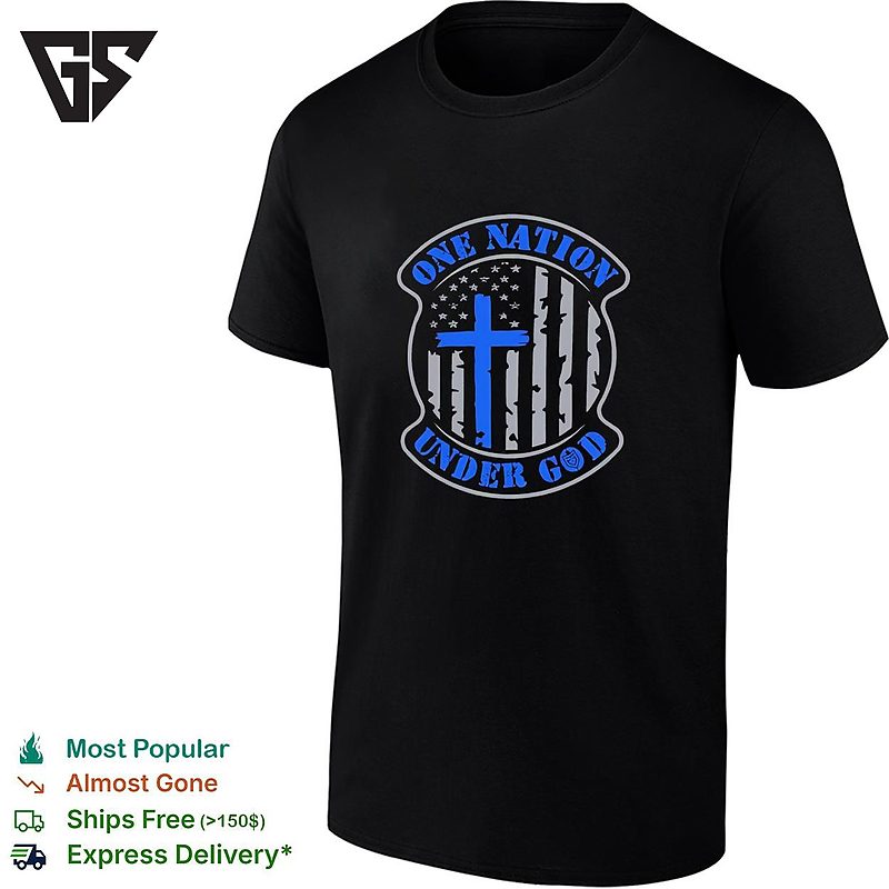 USA Thin Blue Line Christian Cross One Nation Under God T-Shirt USA Thin Blue Line Christian Cross One Nation Under God T-Shirt