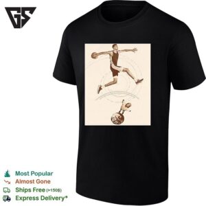 Victor Wembanyama Leaping Over Globe Gravity Science Diagram Sepia Art T-Shirt