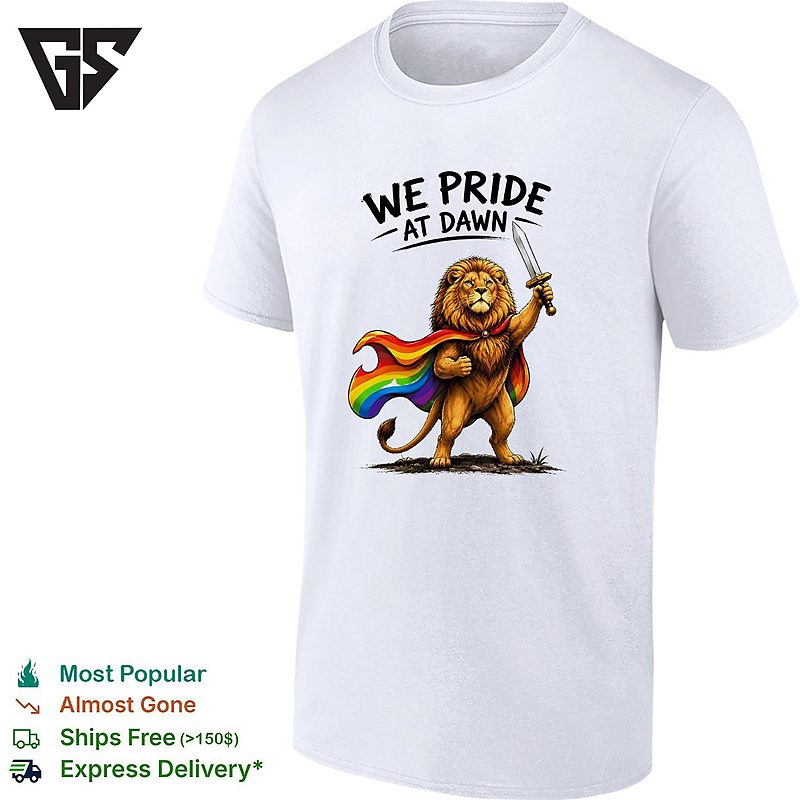 We Pride At Dawn Lion Rainbow Cape Sword Lgbtq Pride Art T-Shirt We Pride At Dawn Lion Rainbow Cape Sword Lgbtq Pride Art T-Shirt