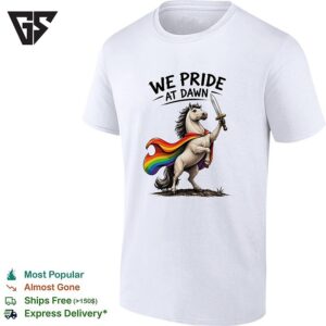 We Pride At Dawn Unicorn Rainbow Cape Sword Lgbtq Pride Art T-Shirt