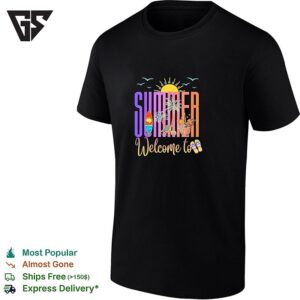 Welcome To Summer Beach Surfboard Tropical Sunset Vibes T-Shirt