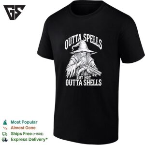 Wizard Holding Shotgun Outta Spells But Not Outta Shells T-Shirt