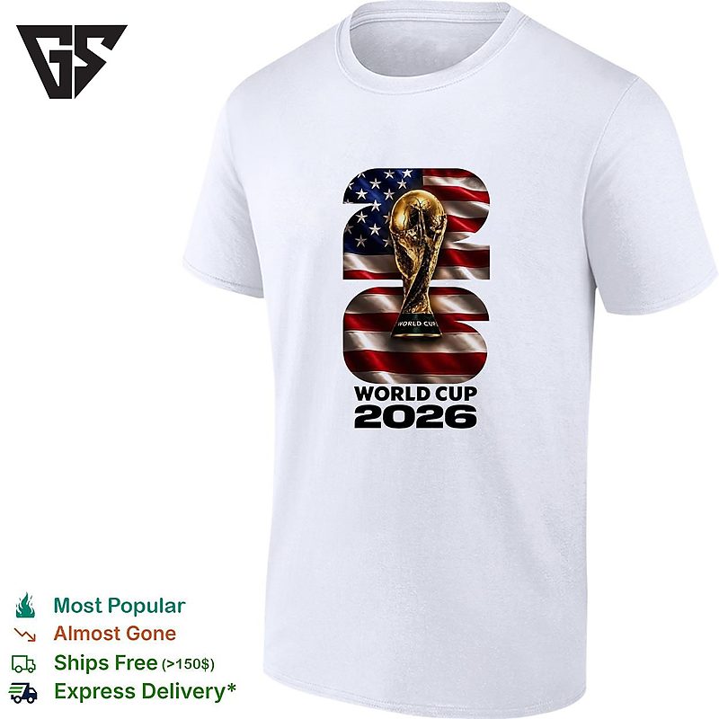 World Cup 2026 Trophy American Flag Poster T-Shirt World Cup 2026 Trophy American Flag Poster T-Shirt