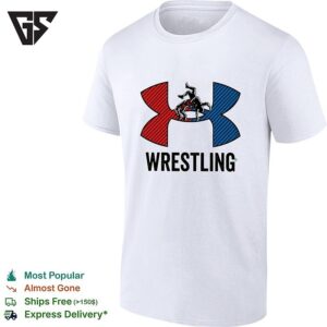Wrestling Red And Blue Wrestler Silhouette Icon Bold Lettering Graphic T-Shirt