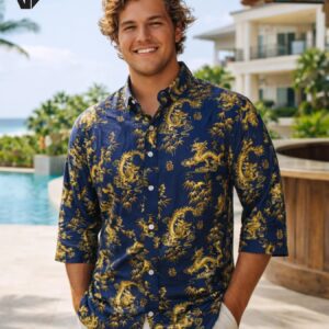 34 Sleeves Cotton Dragon Men’s Hawaiian Shirt