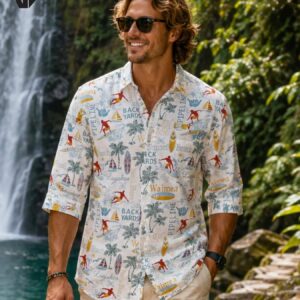 34 Sleeves Surf Slim Fit Cotton Aloha Shirt