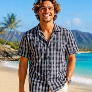 Black Hawaiian Plantation Cowboy Aloha Shirt