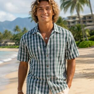 Hawaiian Cowboy Palaka Green Aloha Shirt