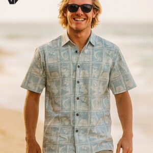 Hibiscus Panel Button Up Aloha Dress Shirt