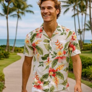 Iliwai Orchid Beige Rayon Men Hawaiian Shirt