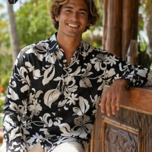 Men Long Sleeves Hawaiian Maui Aloha Shirt