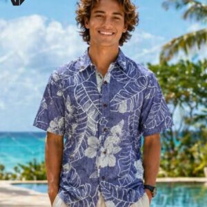 Niihau Cotton Short Sleeves Button Up Reverse Print T-Shirt