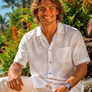 Palms Short Sleeves Rayon Men’s Aloha Shirt