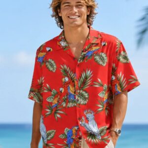 Parrots Men’s Cotton Aloha Shirt