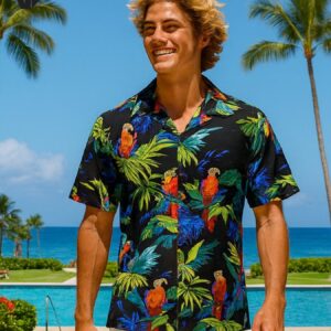 Parrots Resort Black Aloha Shirt
