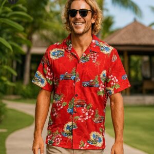 Santa Riding Woody Aloha Men’s Shirt