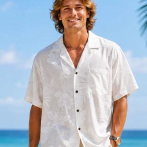 Short Sleeves Cotton White Hawaiian Wedding Shirt