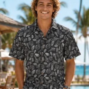 Short Sleeves Seashells Cotton Poplin Aloha Shirt
