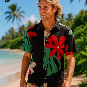 Tiare Monstera Men’s Button Up Aloha Shirt