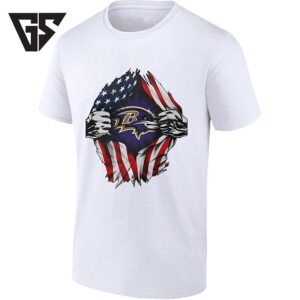 Baltimore Ravens X American Flag Ripped Chest T-Shirt